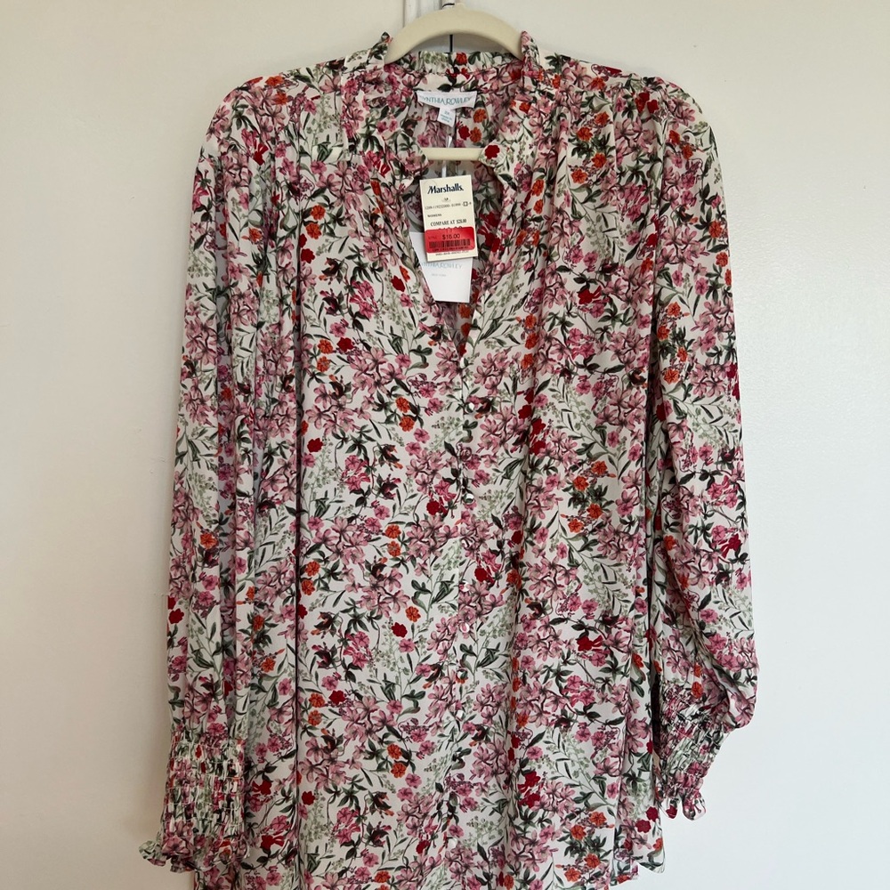 Cynthia Rowley Pink and Red Floral Blouse